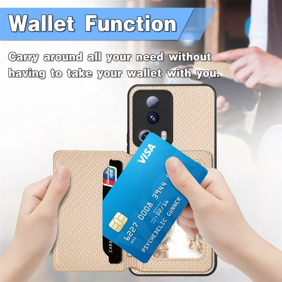 For Xiaomi 13 Lite Carbon Fiber Magnetic Card Bag Phone Case(Black)