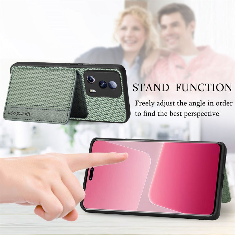 For Xiaomi 13 Lite Carbon Fiber Magnetic Card Bag Phone Case(Black)