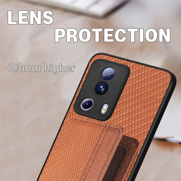 For Xiaomi 13 Lite Carbon Fiber Magnetic Card Bag Phone Case(Black)