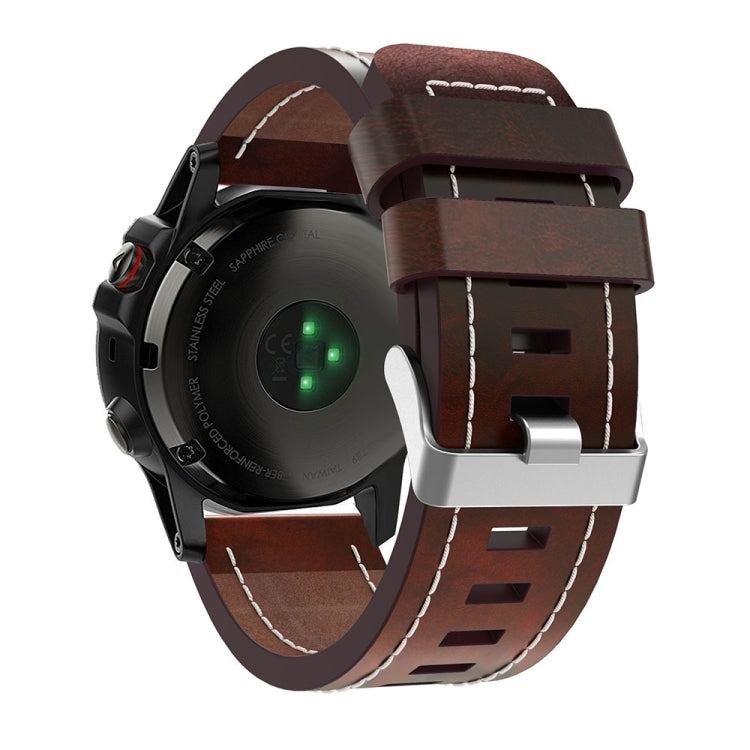 For Garmin Fenix 7X Solar 26mm Sewing Leather Steel Buckle Watch Band(Red Brown)
