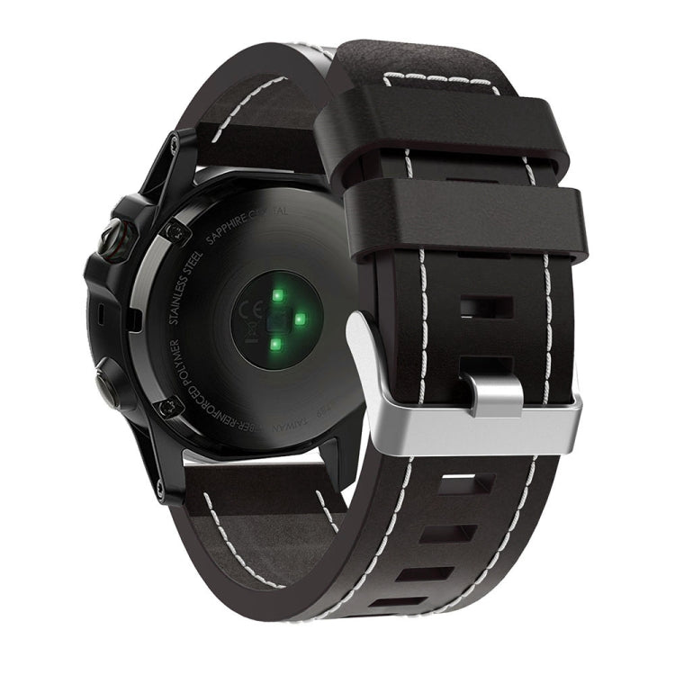 For Garmin Tactix Delta 26mm Sewing Leather Steel Buckle Watch Band(Black)