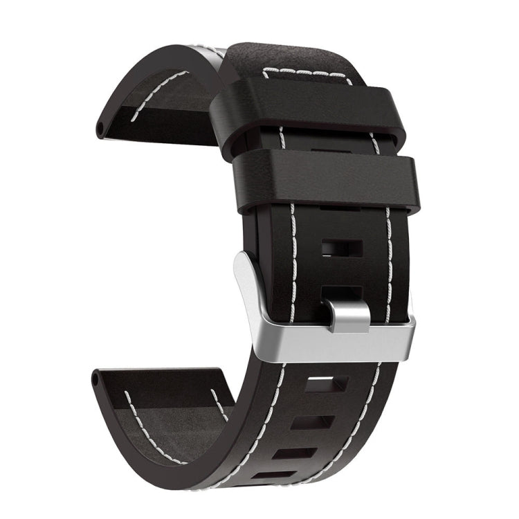 For Garmin Tactix Delta 26mm Sewing Leather Steel Buckle Watch Band(Black)