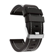 For Garmin Tactix Delta 26mm Sewing Leather Steel Buckle Watch Band(Black)
