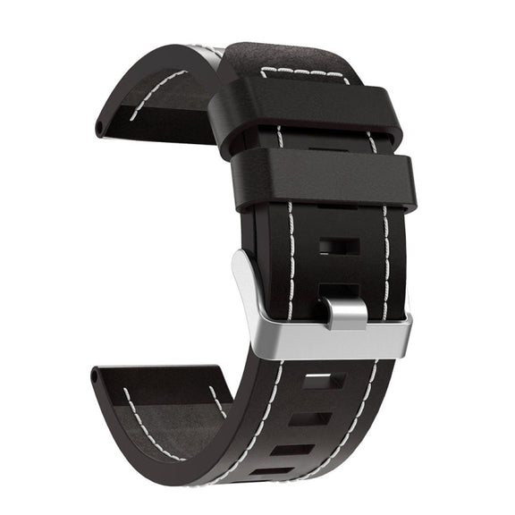 For Garmin Descent MK 2 26mm Sewing Leather Steel Buckle Watch Band(Black)