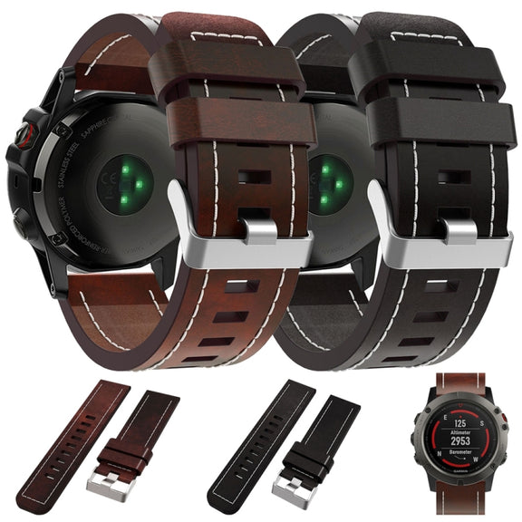 For Garmin Descent MK 2 26mm Sewing Leather Steel Buckle Watch Band(Black)