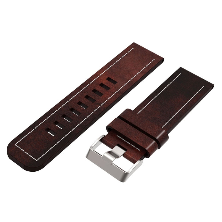 For Garmin Descent MK 2 26mm Sewing Leather Steel Buckle Watch Band(Black)
