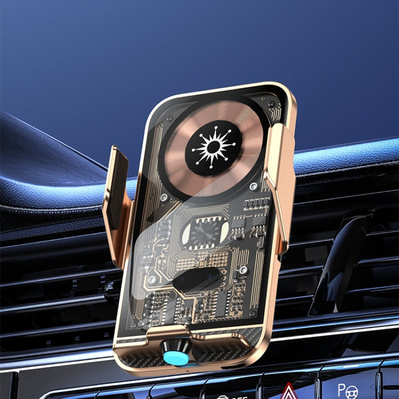C11 Car 15W Automatically Open Transparent Type-C Wireless Charger Stand(Gold)