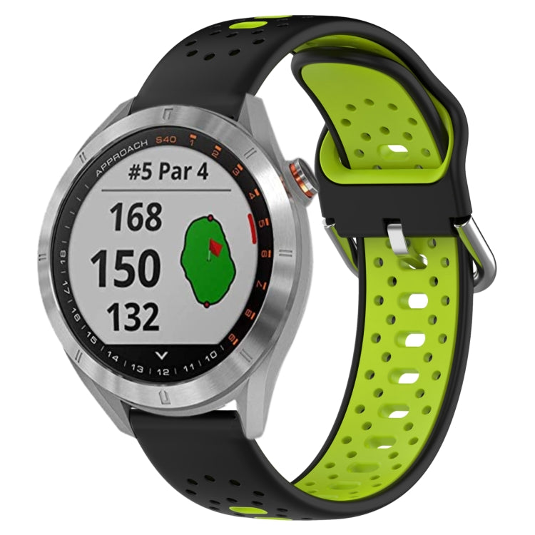For Garmin Approach S40 20mm Breathable Two-Color Silicone Watch Band(Black+Lime Green)
