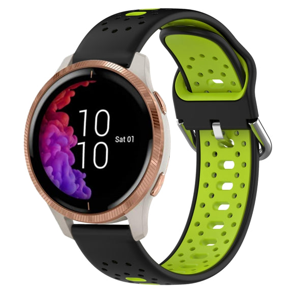 For Garmin Venu 20mm Breathable Two-Color Silicone Watch Band(Black+Lime Green)