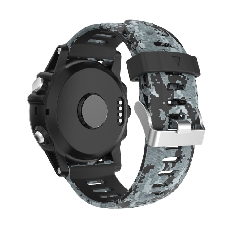 For Garmin Fenix 7X 26mm Camouflage Printed Silicone Watch Band(Black+Digital  Camouflage)