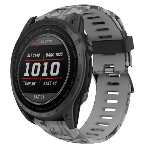 For Garmin Fenix 7X 26mm Camouflage Printed Silicone Watch Band(Grey+Army Camouflage)