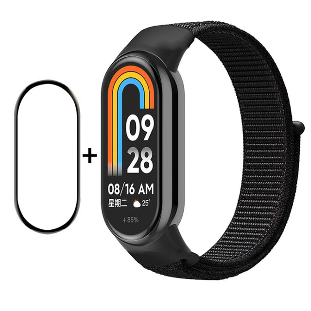 For Xiaomi Mi Band 8 ENKAY Hat-Prince 2 in 1 Set Full Coverage Screen Protector + Nylon Loop Watch Band(Black)