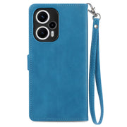 For Xiaomi POCO F5 Embossed Flower Zipper Leather Phone Case(Blue)