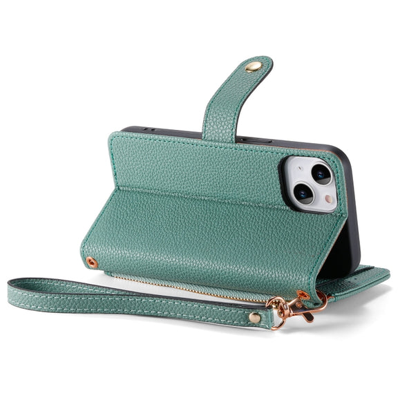 For iPhone 11 Pro Max Love Zipper Lanyard Leather Phone Case(Green)