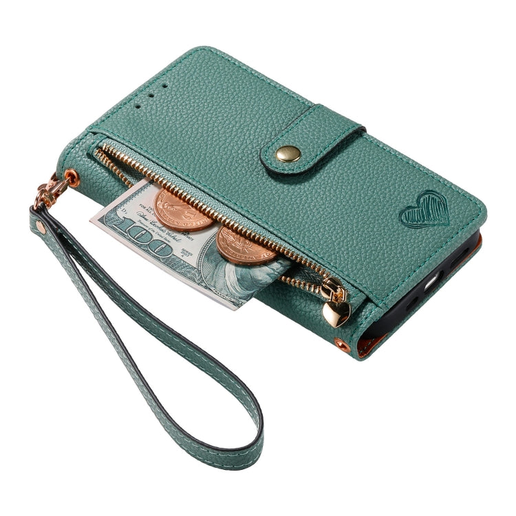 For iPhone 11 Pro Max Love Zipper Lanyard Leather Phone Case(Green)
