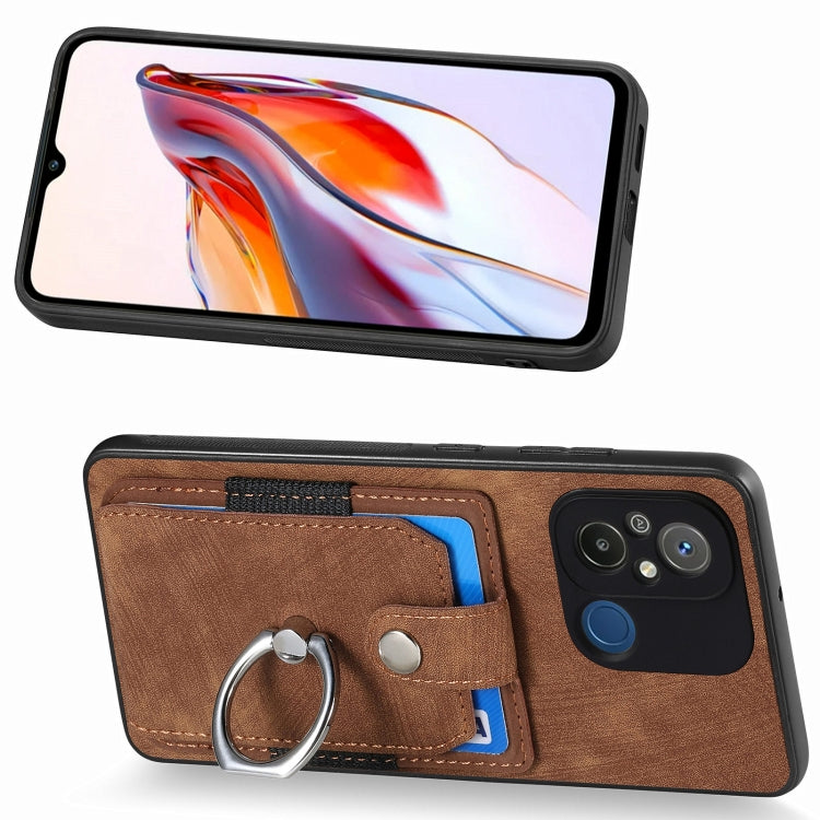 For Redmi 12C Retro Skin-feel Ring Card Wallet Phone Case(Brown)