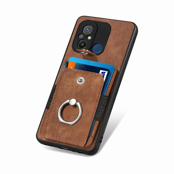 For Redmi 12C Retro Skin-feel Ring Card Wallet Phone Case(Brown)