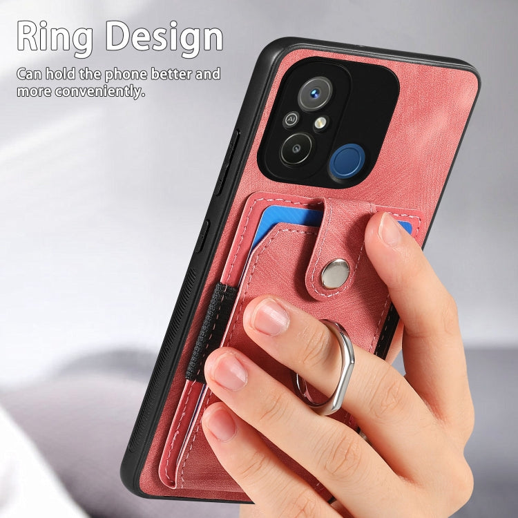 For Redmi 12C Retro Skin-feel Ring Card Wallet Phone Case(Brown)
