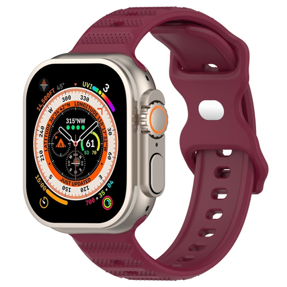 For Apple Watch 42mm Reverse Buckle Dot Texture Silicone Watch Band(Wine Red)