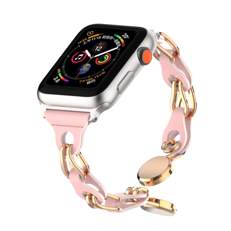 For Apple Watch 2 38mm Hollow Leather Chain Magnetic Buckle Watch Band(Pink)