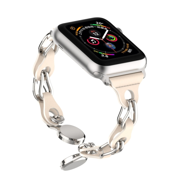 For Apple Watch 42mm Hollow Leather Chain Magnetic Buckle Watch Band(Starlight Color)
