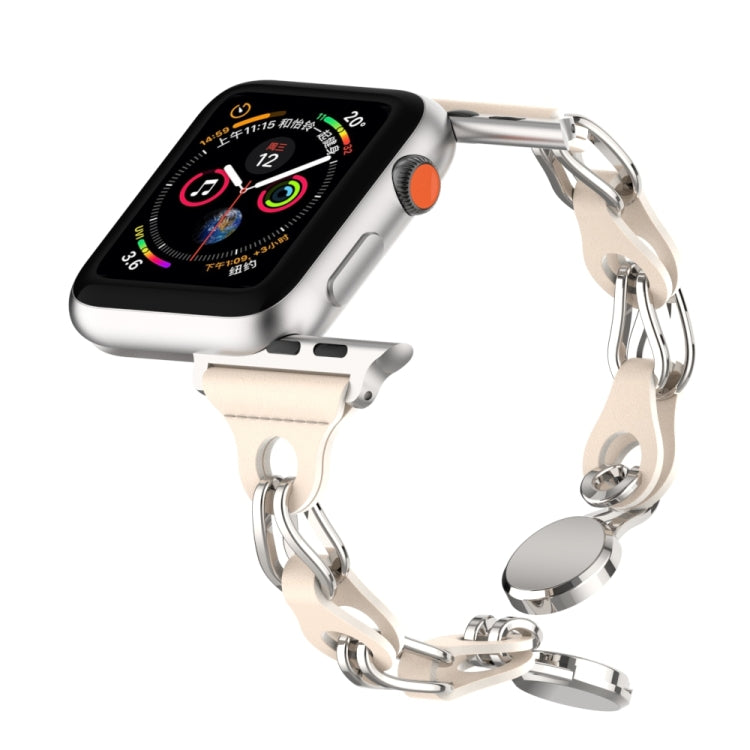 For Apple Watch 42mm Hollow Leather Chain Magnetic Buckle Watch Band(Starlight Color)