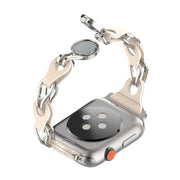 For Apple Watch 42mm Hollow Leather Chain Magnetic Buckle Watch Band(Starlight Color)
