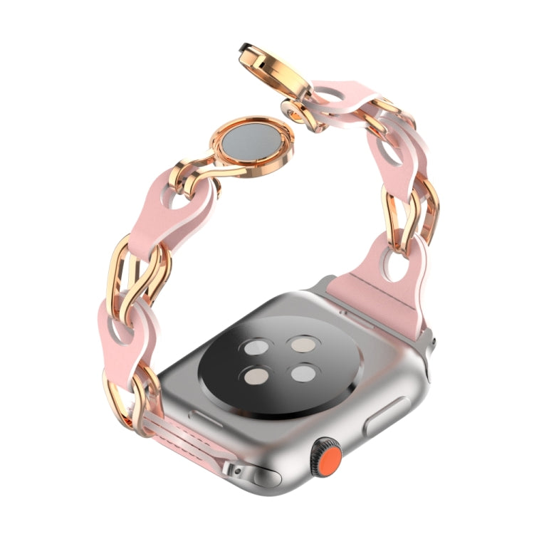 For Apple Watch 2 42mm Hollow Leather Chain Magnetic Buckle Watch Band(Pink)