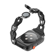 For Apple Watch 4 44mm Hollow Leather Chain Magnetic Buckle Watch Band(Black)