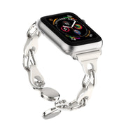 For Apple Watch 4 44mm Hollow Leather Chain Magnetic Buckle Watch Band(White)