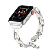 For Apple Watch 4 44mm Hollow Leather Chain Magnetic Buckle Watch Band(White)