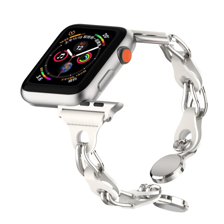 For Apple Watch 4 44mm Hollow Leather Chain Magnetic Buckle Watch Band(White)