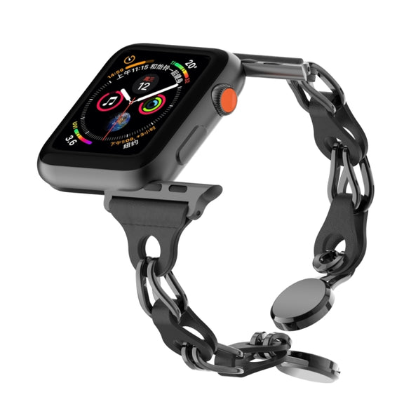 For Apple Watch 4 40mm Hollow Leather Chain Magnetic Buckle Watch Band(Black)