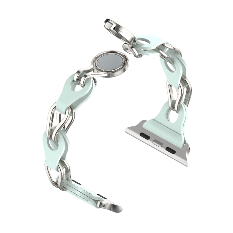 For Apple Watch 6 44mm Hollow Leather Chain Magnetic Buckle Watch Band(Blue)