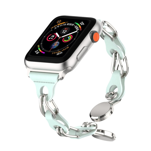For Apple Watch 6 44mm Hollow Leather Chain Magnetic Buckle Watch Band(Blue)