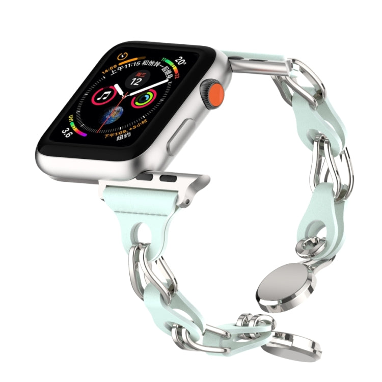 For Apple Watch 6 44mm Hollow Leather Chain Magnetic Buckle Watch Band(Blue)