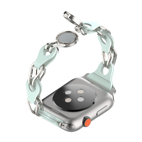 For Apple Watch 6 44mm Hollow Leather Chain Magnetic Buckle Watch Band(Blue)