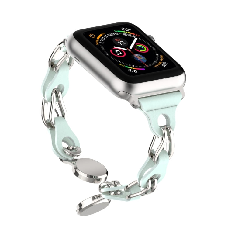 For Apple Watch 6 40mm Hollow Leather Chain Magnetic Buckle Watch Band(Blue)