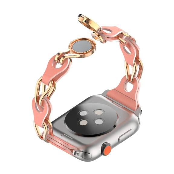 For Apple Watch 6 40mm Hollow Leather Chain Magnetic Buckle Watch Band(Red)
