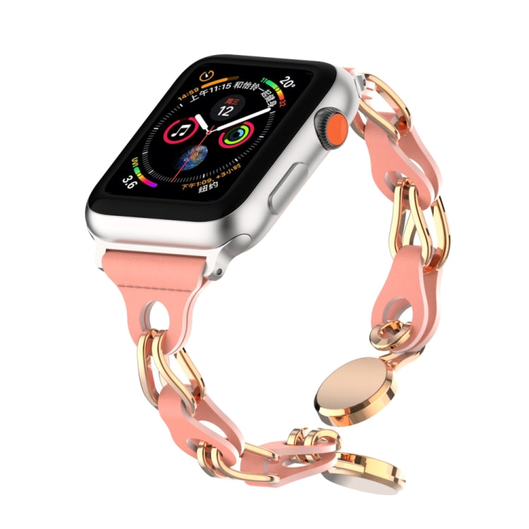 For Apple Watch SE 44mm Hollow Leather Chain Magnetic Buckle Watch Band(Red)
