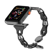 For Apple Watch 7 45mm Hollow Leather Chain Magnetic Buckle Watch Band(Black)