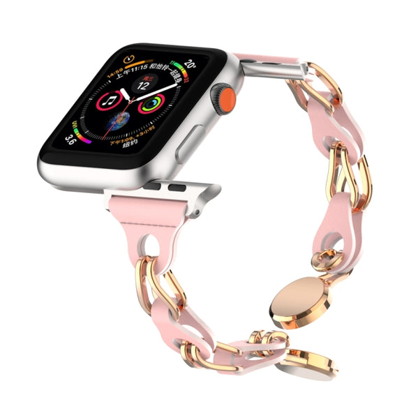 For Apple Watch 7 45mm Hollow Leather Chain Magnetic Buckle Watch Band(Pink)