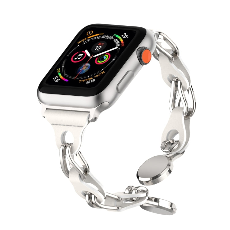 For Apple Watch 7 41mm Hollow Leather Chain Magnetic Buckle Watch Band(White)
