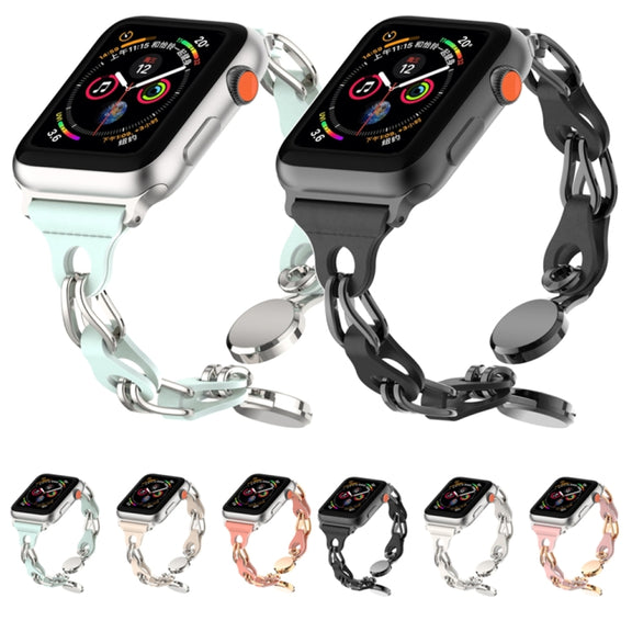 For Apple Watch 4 40mm Hollow Leather Chain Magnetic Buckle Watch Band(Black)