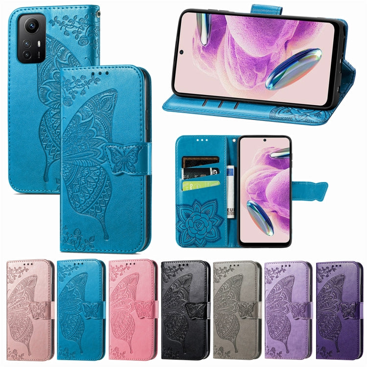 For Xiaomi Redmi Note 12S Butterfly Love Flower Embossed Leather Phone Case(Gray)