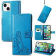 For iPhone 15 Plus Four-leaf Clasp Embossed Buckle Leather Phone Case(Blue) - iPhone 15 Plus Cases by PMC TechLife | Online Shopping South Africa | PMC TechLife