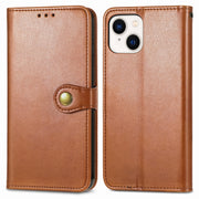 For iPhone 15 Retro Solid Color Buckle Leather Phone Case(Brown)