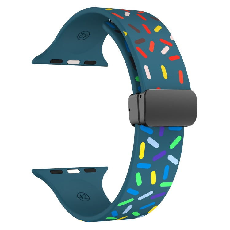 For Apple Watch 6 44mm Rainbow Dots Silicone Magnetic Black Buckle Watch Band(Blue)