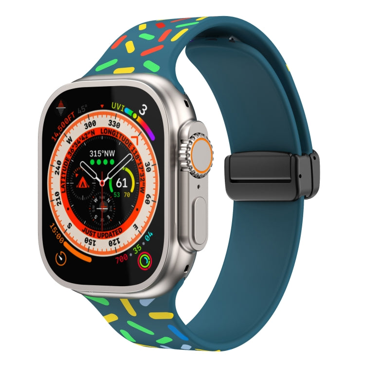 For Apple Watch 3 42mm Rainbow Dots Silicone Magnetic Black Buckle Watch Band(Blue)