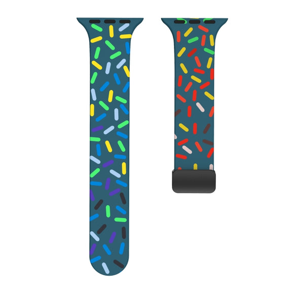 For Apple Watch 2 38mm Rainbow Dots Silicone Magnetic Black Buckle Watch Band(Blue)